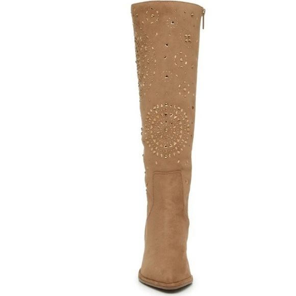 Tan  Suede Embellished Knee-High Boots - Picture 13 of 16